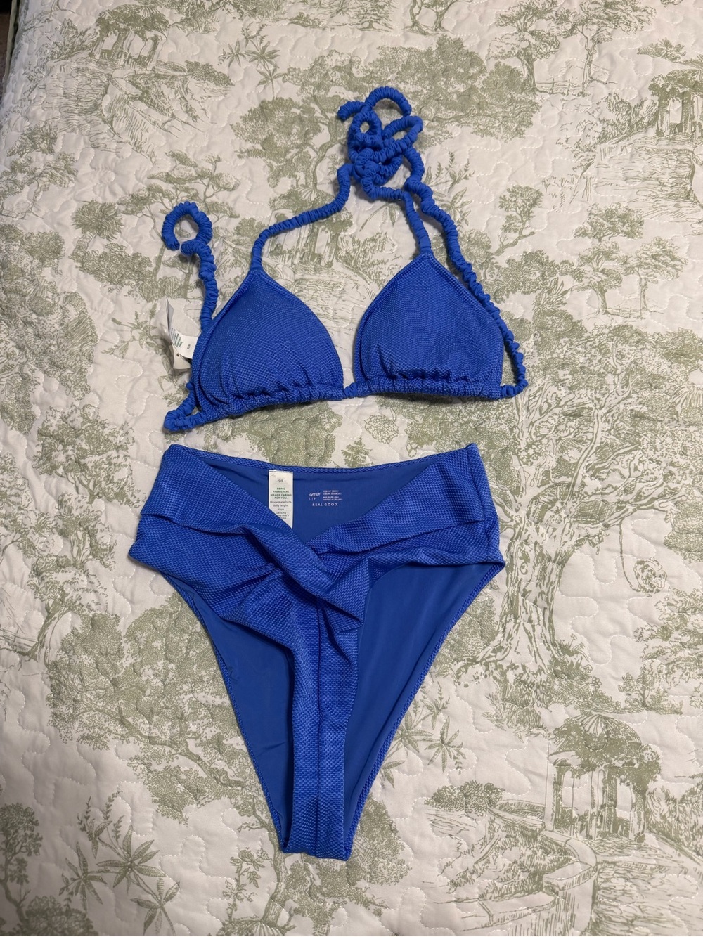 Blue Twist High-Waist Bikini Set - Women's Swim